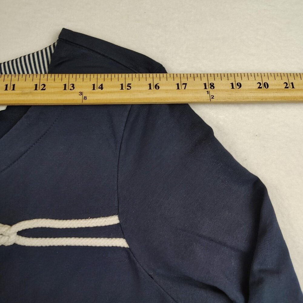 Crown & Ivy Nautical Shirt Womens Petite XL Navy Striped Ruffled - Picture 6 of 7